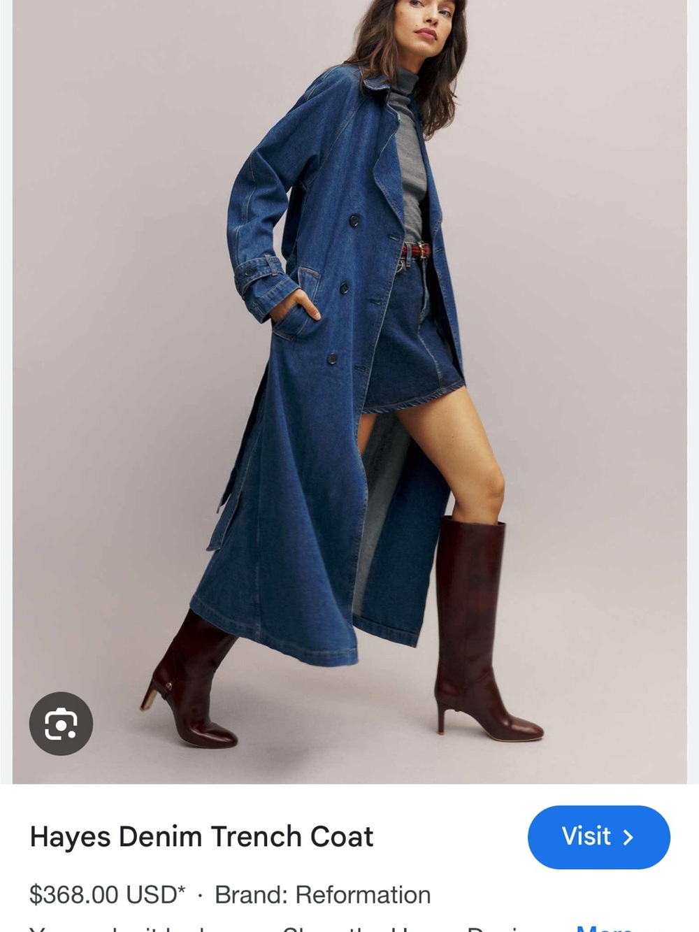 NWT Reformation Women's Blue Hayes Denim Trench Coat L - Picture 3 of 3